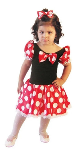 Fantasia Infantil Minnie Vestido Curto + Laço De 2 A 8 Anos 