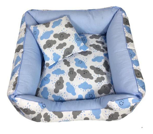 Cama Pet 70 X 70 Com Zíper Fundo Antifriagem Nuvem Azul