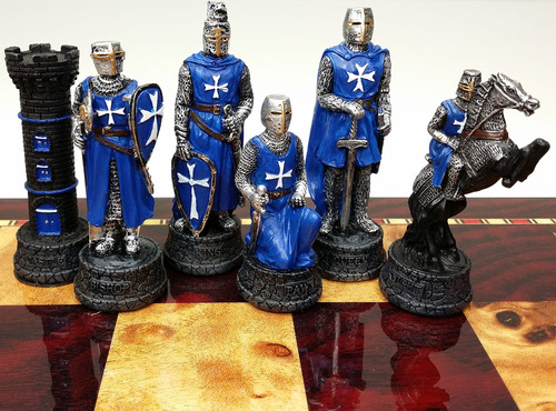 Juego De Ajedrez De Caballero Guerrero Medieval Rojo Y Azul
