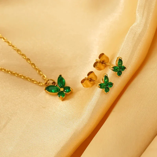 Traje De Collar Y Pendientes Con Circonitas Y Mariposas