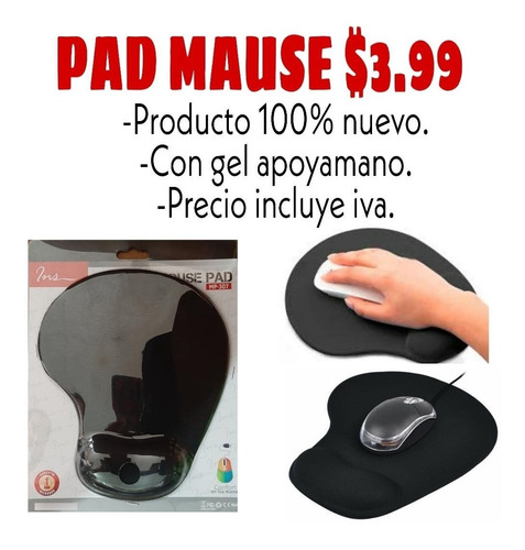 Mouse Pad Cómodo Ergonómico Negro Con Gel Apoya Muñeca 