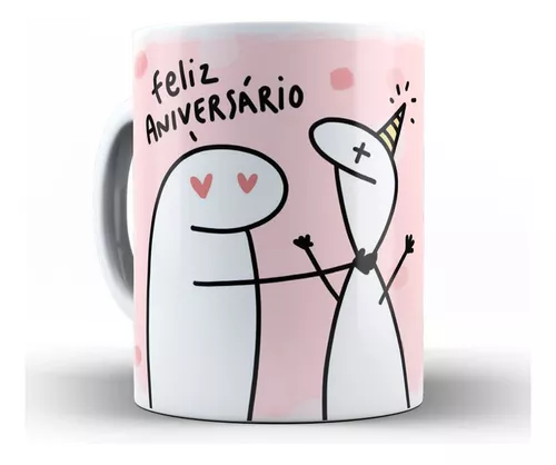 Caneca De Aniversario Flork Meme 325 Ml De Porcelana Com Caixinha