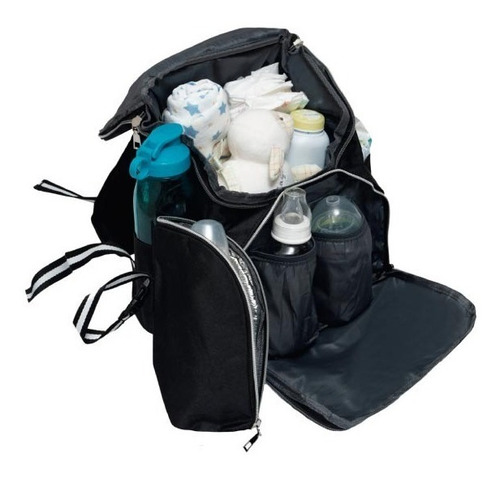 Pañalera Backpack Multifuncional Impermeable Porta Biberón Color Negra
