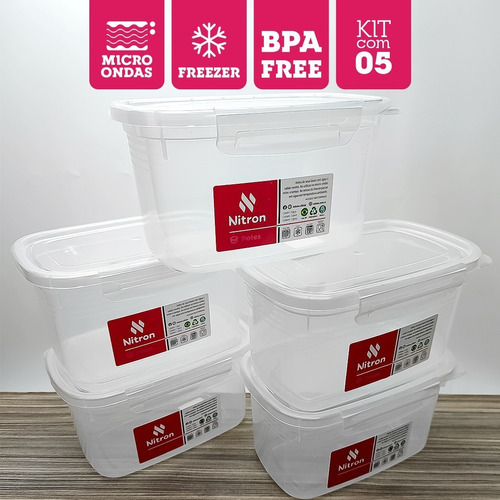 Kit Com 5 Potes Com Travas 2,2 Litros Cor Natural