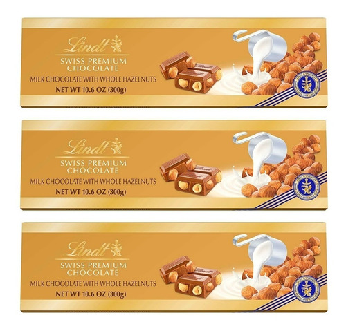 Lindt Gold Con Avellanas Tableta 300 Gr. Origen Suizo X3