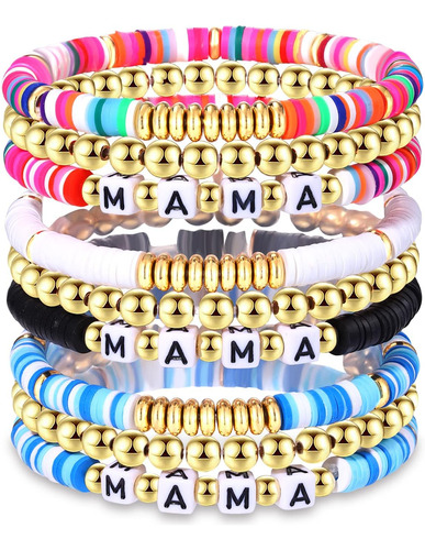 Juego De Pulseras Hzeyn Mama Heishi Apilables Con Cuentas De