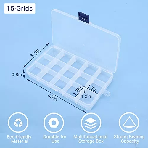 COSICS Fake Nail Storage Box, 3PCS 15-Grid Rhinestone Organizer Case with  Divider, Clear Plastic Empty Container for Art Craft Sewing Screw Rock