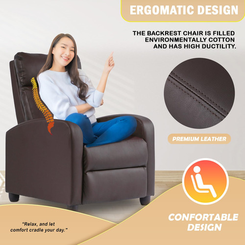 Silla Reclinable Individual Con Soporte Lumbar Marrón Sofá C