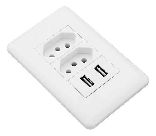 Tomada Com Usb Parede 110/220v Padrão 4x2 Carrega Turbo Cor Branco