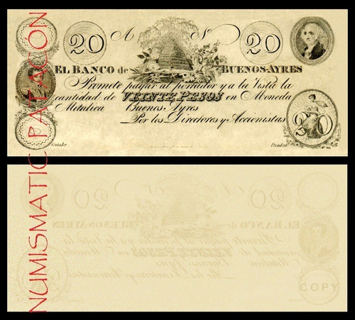 Billete 20 Pesos Provisional 1827 Buenos Aires - Copia 331