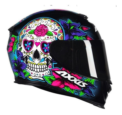 Capacete Moto Axxis Eagle Skull Gloss Black Blue