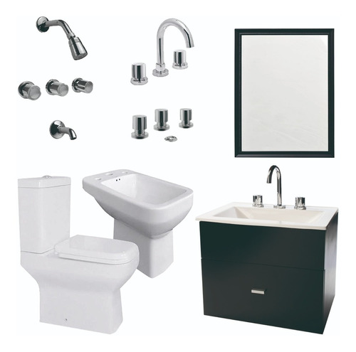 Combo De Baño Inodoro Bidet Griferia Vanitory 50cm Y- Cuotas