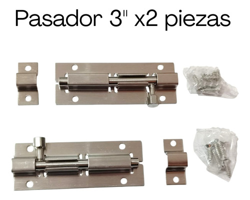Pasador Puerta Ventana 3 Pulgadas Seguridad 2 Unidades Plateado