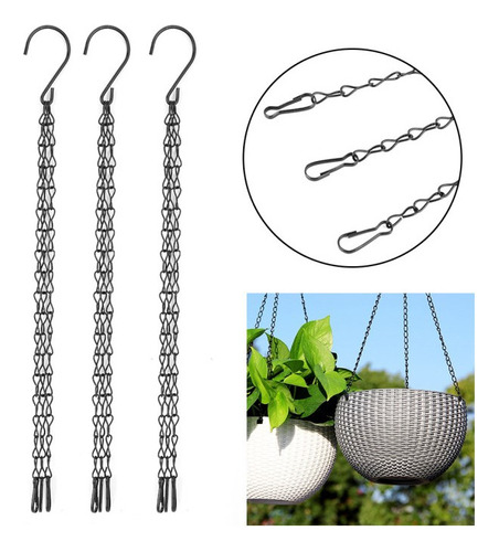 Cesta Maceta Con Ganchos Y Cadena Colgante Hierro 3 Piezas
