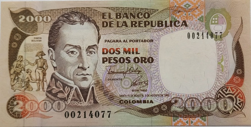 Billete 2000 Pesos Oro 3 Ago 1992 Unc