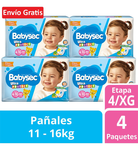 Pañal Babysec Ultraprotec Xg X 30 Unid. X 4