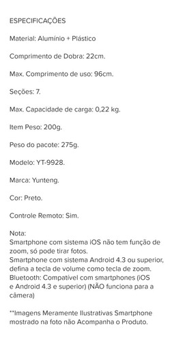 Bastão Pau De Selfie E Tripe Bluetooth Para Celular E Câmera