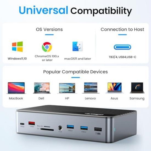 Displaylink Docking Station 3 Monitores Con Adaptador De Cor