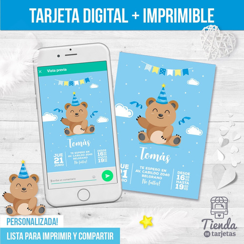 Diseño De Invitación Digital + Imprimible - Osito