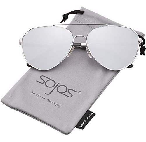 Sojos Lentes De Sol Unisex Aviador Lente Plano Doble Puente