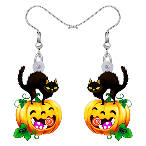 Newei Acrílico Halloween Lindo Gato Negro Pendientes Gota Cu