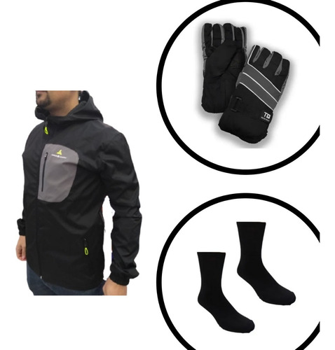 Campera Lluvia De Hombre +guantes Abrigo Y Medias Termicas