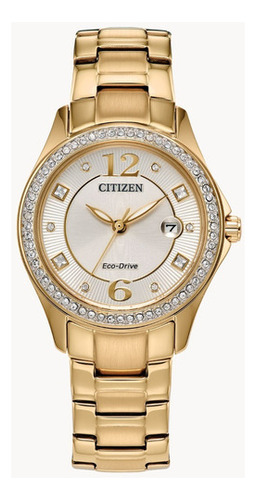 Reloj Citizen Eco-drive Cristal Fe1147-79p Mujer Ts Color de la correa Dorado Color del bisel Plateado Color del fondo Gris