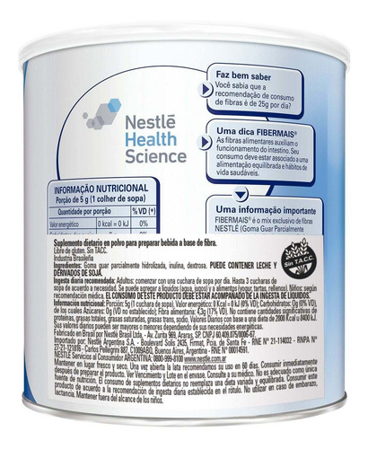Imagen 2 de 3 de Suplemento en polvo Nestlé Fiber Mais en lata de 260g
