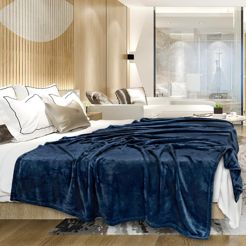 Frazada Manta Plush Flannel 240 X 190cm Térmica Ultra A Soft Azul Oscuro Liso