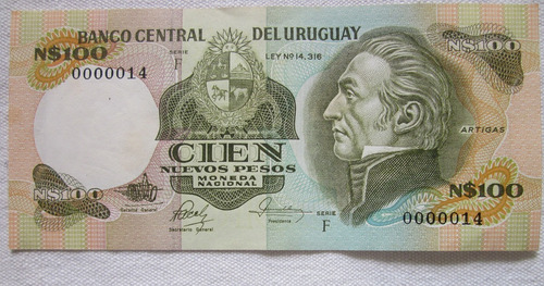 Billete 100 Nuevos Pesos Serie F Baja Numeracion 0000014