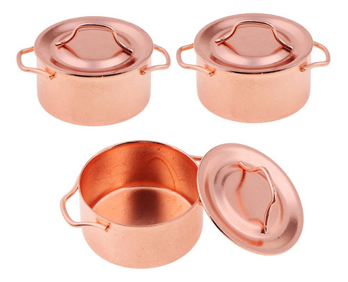 Imagen 3 de 11 de 3x Olla De Sopa De Metal Con Cubierta Para 1/12 Dollhouse