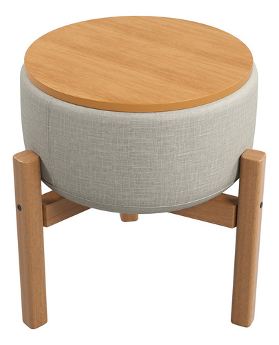 Puff Decorativo Multifuncional Com Mesa Pill Linho Cru