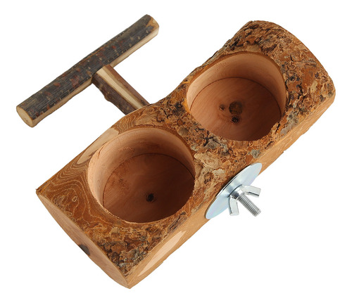 Comedero De Madera Con Forma De Jaula Natural, Doble Cuenco,