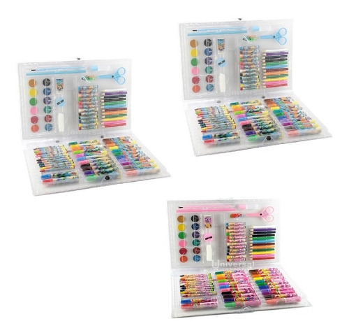 Kit 3 Maleta Pintura Estojo Escolar Infantil Canetinhas Giz 