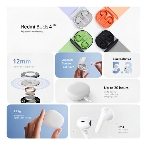 Audifonos Xiaomi Redmi Buds 4 Lite, Ip54 Bluetooth 5.3