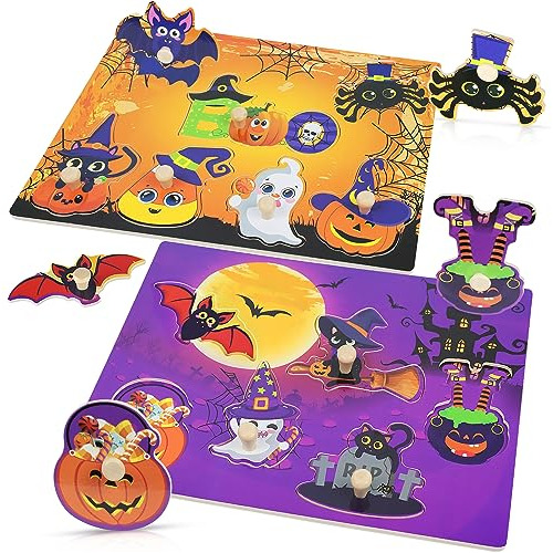 2 Puzzles De Madera Temáticos De Halloween, Juguetes N...