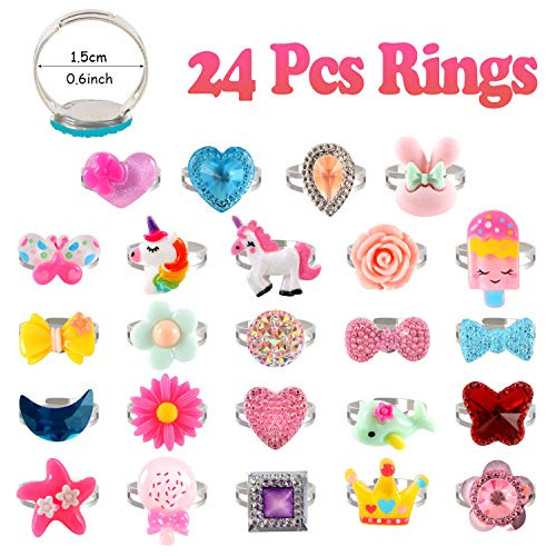 Anillos De Joyería Para Niñas Lorfancy, 24 Piezas, Disfraz D