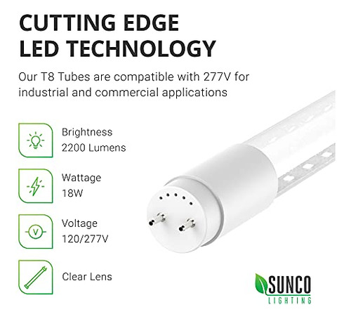 Sunco Lighting 10 Pack T8 Led 4ft Tube Light Bulbs Ballast B