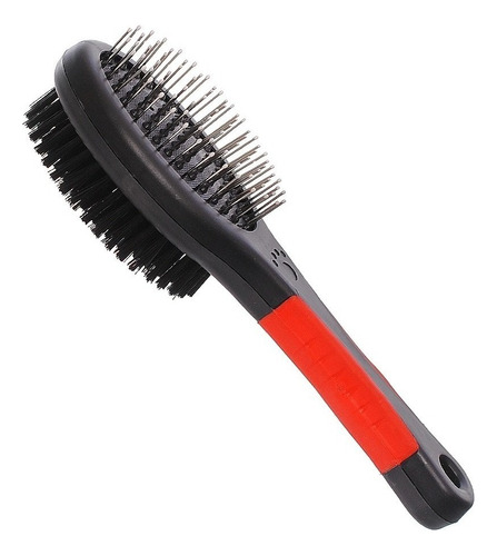 Escova Dupla Pet Cães E Gatos 21,5 Cm Remove Pelos Penteia Cor Preto/vermelho