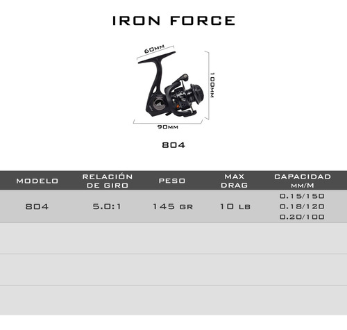 Imagen 2 de 3 de Micro Reel Caster Iron Force 804 Pesca Pejerrey 4 Rulemanes