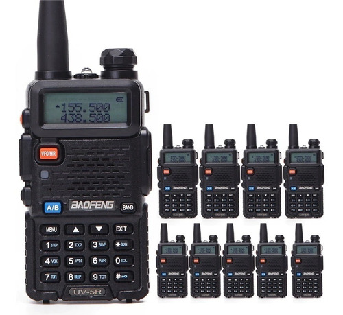 Kit 10 Rádio Comunicador Ht Dual Band Airsoft Uv-5r Fm Fone