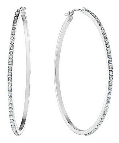 Aros Grandes En Oro Blanco 14k Con Detalles En Diamante