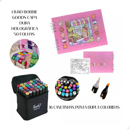 Kit Caderno Bobbie Goods Capa Dura + Caneta Touch 36 Cores