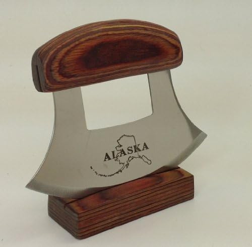 Alaska Ulu Knife. Cuchilla Grabada Con Asa De Madera Exótica