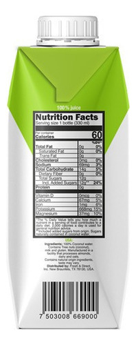 Agua De Coco Natural Sin Azúcar 330 Ml A De Coco Caja 12 Pzs