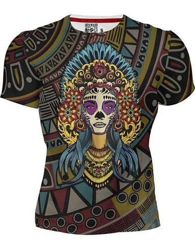 Playera Sublimada Impresión Fotografía Catrina Con Penacho