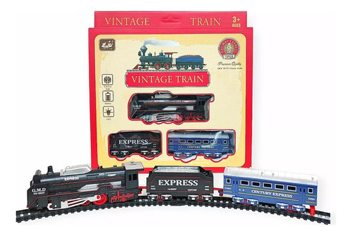 Tren Clásico Vintage Con Luz Y Sonido Vías Circulares 68cm