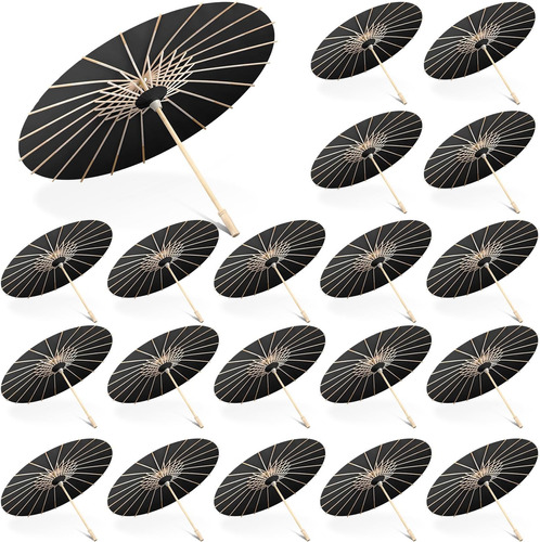 Sanwuta 20 Paraguas De Papel Negro, 23,6 Pulgadas, Diseño Vi