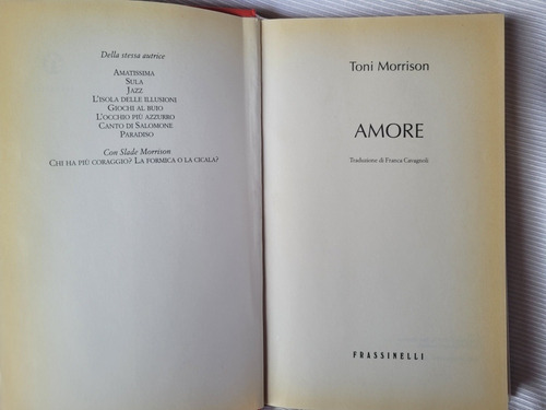 Amore Toni Morrison Frassinelli En Italiano Tapa Dura