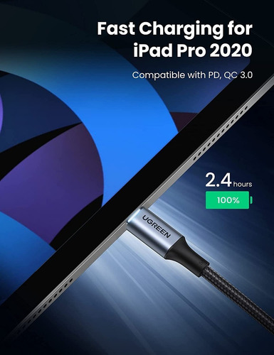 Cable Ugreen Usb-c 100w Nylon 2m Para Galaxy S10 Plus S10e